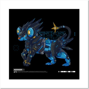 mecha lion blue Posters and Art
